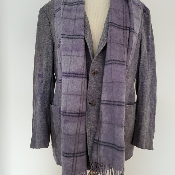 Canali italian cashmere wool angora kei blazer blue purple gray grey XL 44 46 L - Picture 1 of 11